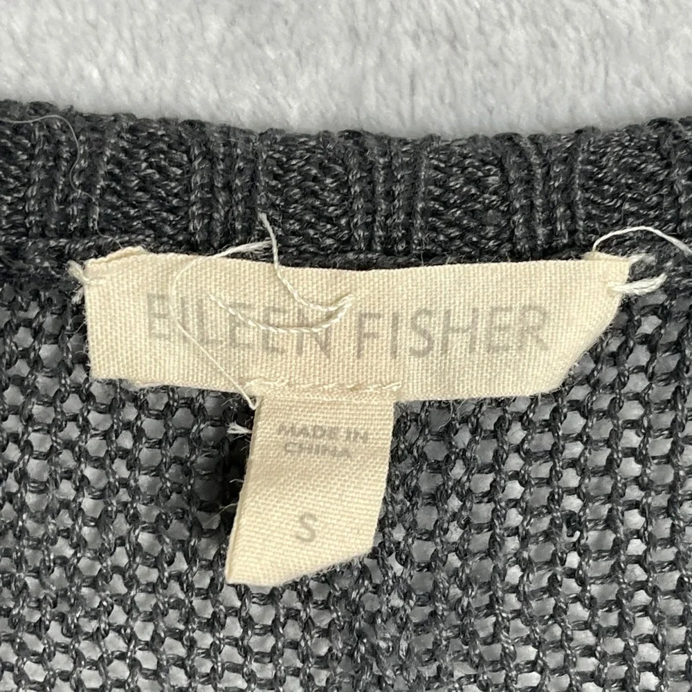 Eileen Fisher‎ 100% Organic Linen Sweater Womens S Grey Striped Lagenlook Knit - Picture 3 of 8